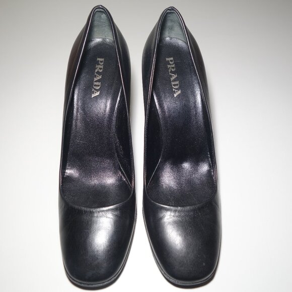 Prada Black Leather High-Heel Pumps Made In Italy, Size 37 (US 7) - Picture 1 of 16